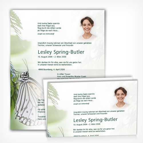 Trauerkarte/Leidzirkular Schmetterling