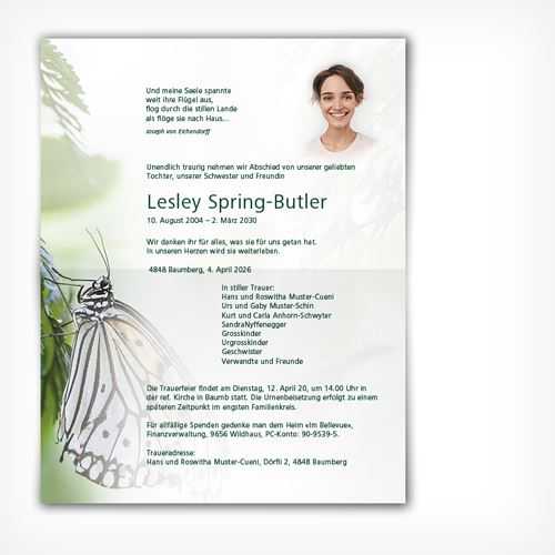 Trauerkarte/Leidzirkular Schmetterling offen