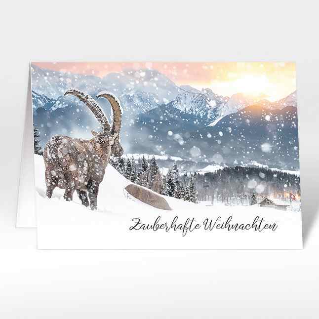 Weihnachtskarten "Steinbock auf Berg"