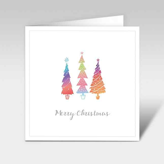Weihnachtskarte "Regenbogen Weihnachtsbäume" Dreitannen
