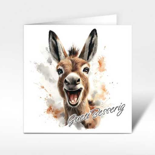 Glückwunschkarte fröhlicher Esel "Gueti Besserig"