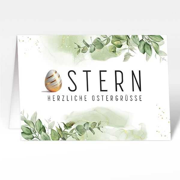 Osterkarte "Ostergrüsse" mit goldenem Ei