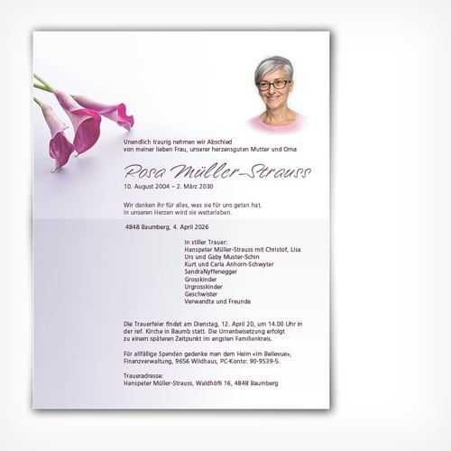 Trauerkarte/Leidzirkular Calla offen