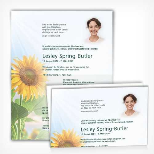 Trauerkarte/Leidzirkular Sonnenblume 