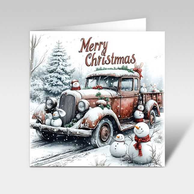 Weihnachtskarte "Geschenkexpress" Oldtimer Truck