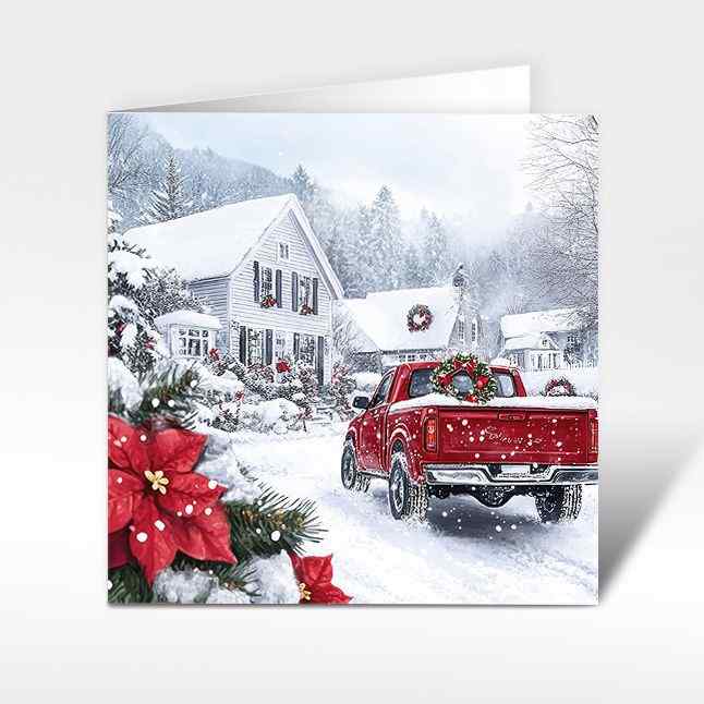 Weihnachtskarte "Heimkehr ins Winterdorf"