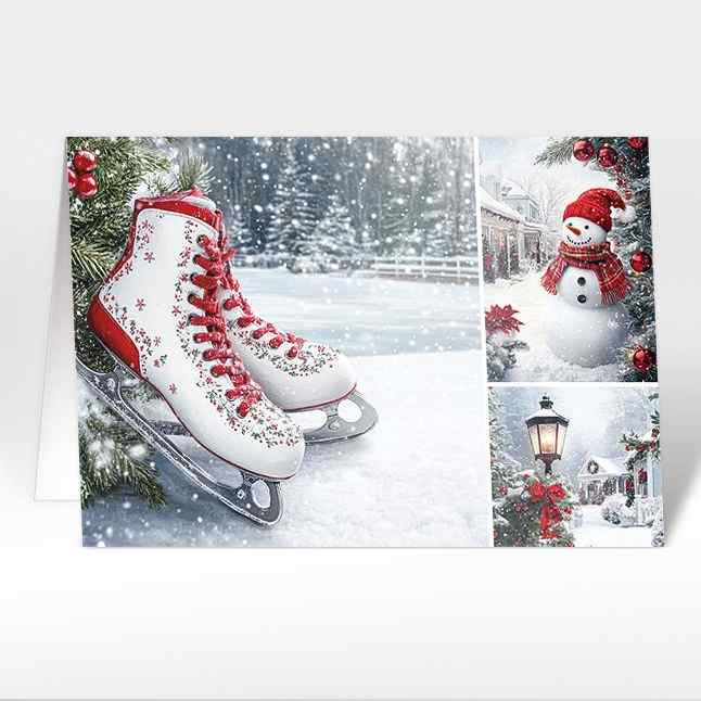 Weihnachtskarten Winterfreude mit Schlittschuhen