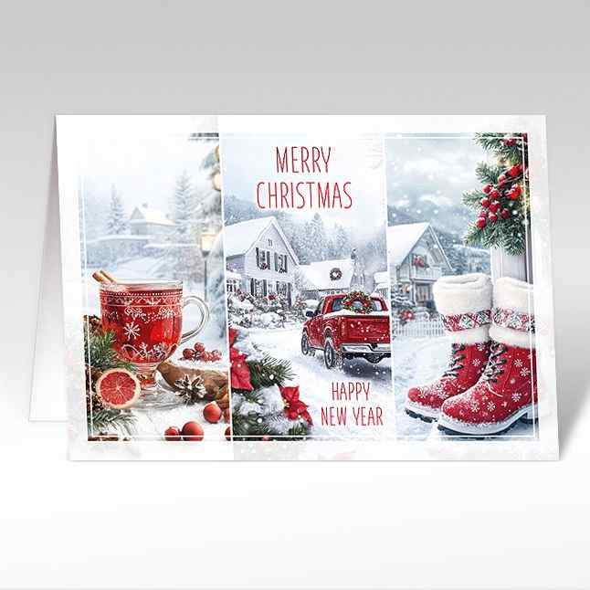 Weihnachtskarte "Winterliche Festgrüsse" englisch