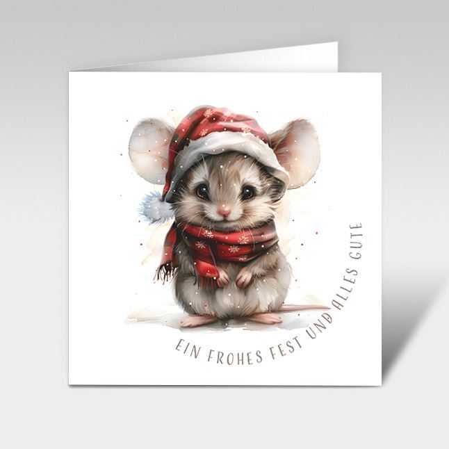 Weihnachtskartee Süsse Maus 01 "Frohes Fest" 12 x 12 cm Weihnachtskarten Süsse Maus 01 "Frohes Fest" 12 x 12 cm