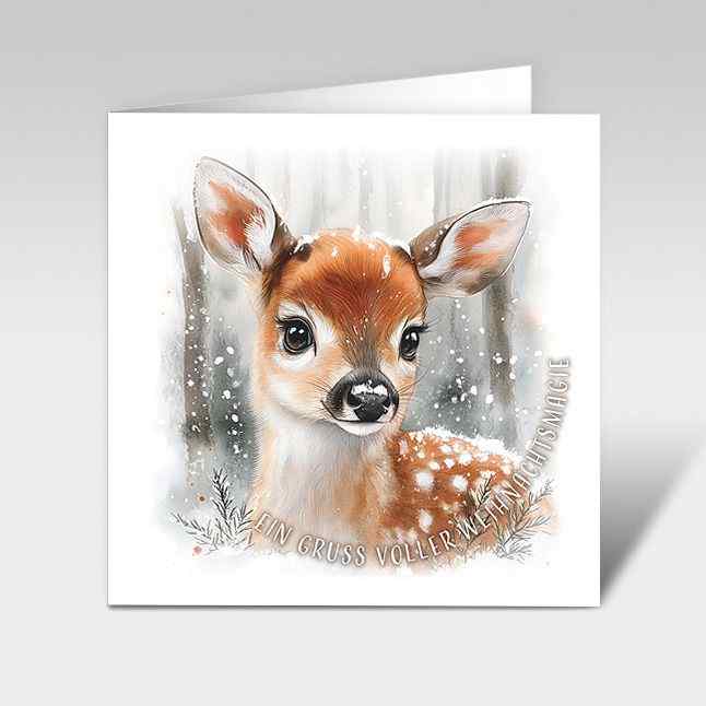 Weihnachtskarten "Rehkitz im Zauberwald" 12x12